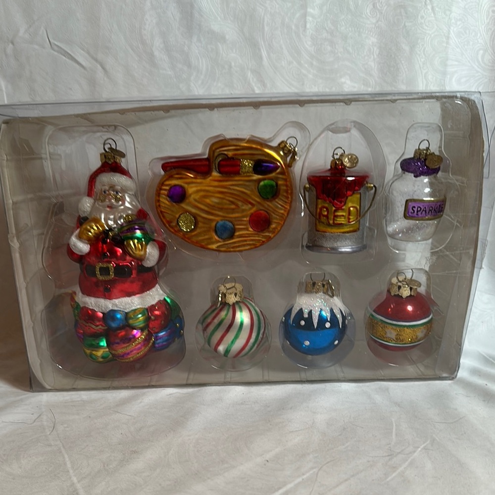 Department 56 mini glass ornament set Christmas NIB